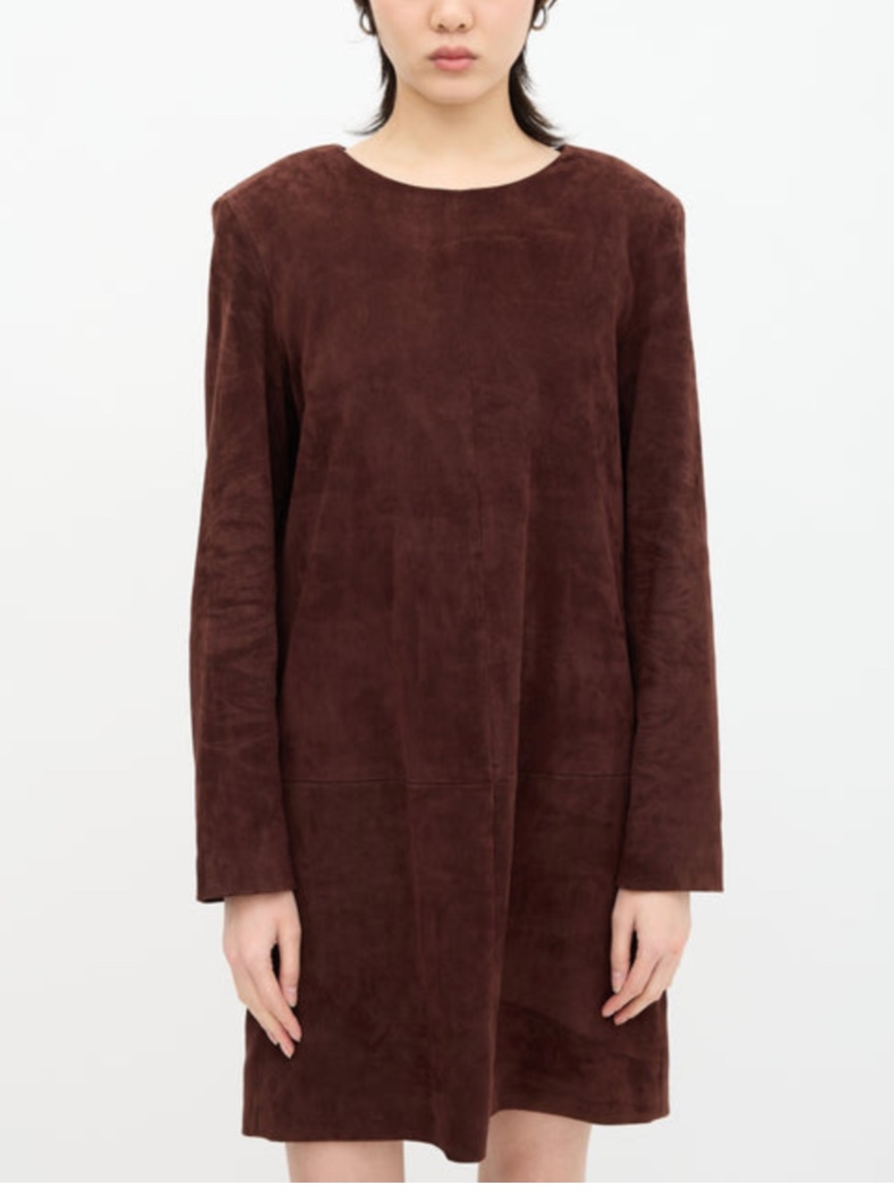 The Row Brown Suede Long-Sleeves Shift Dress Size 6